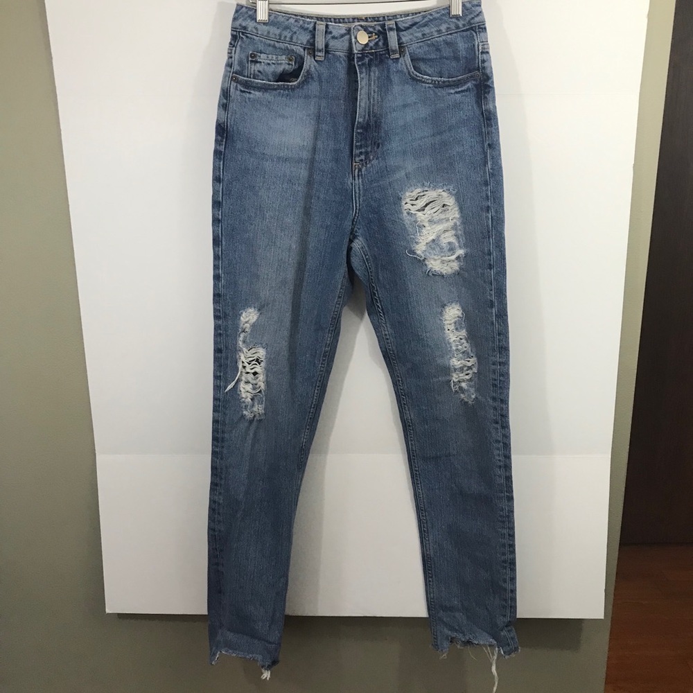 ASOS High Rise Light Wash Jeans - Distressed Sz 28